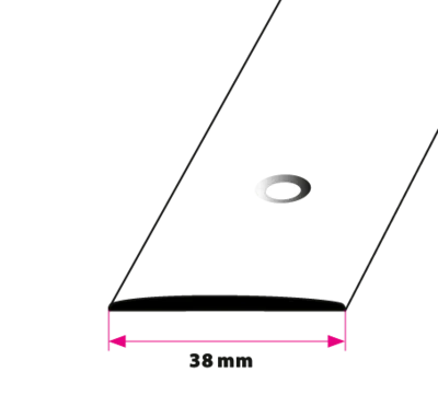 Overgangsprofil, 38 mm. buet midthullet, poleret messing 