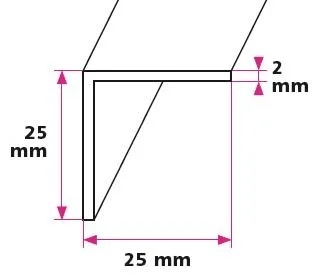 25 x 25 x 2 mm vinkelprofil - u/huller