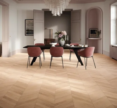 Parador Sildeben Trendtime 10 - Chevron 45°, Eg hvid mat lak 