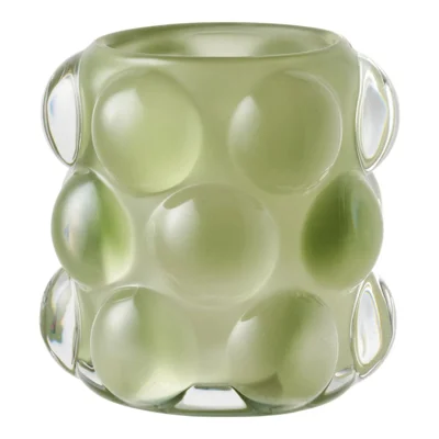Lysestage i glas. Beige og grøn.