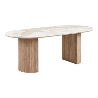 Athens Spisebord, keramik bordplade i hvid og brun, 210 mm